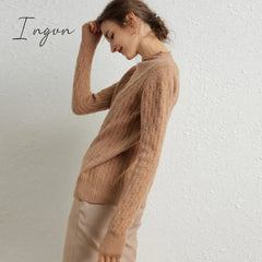 Ingvn - 100% Merino Wool Cashmere Sweater Women Winter Warm O-Neck Long Sleeve Ladies Pullover knitted Autumn Jumper Vintage Sweater