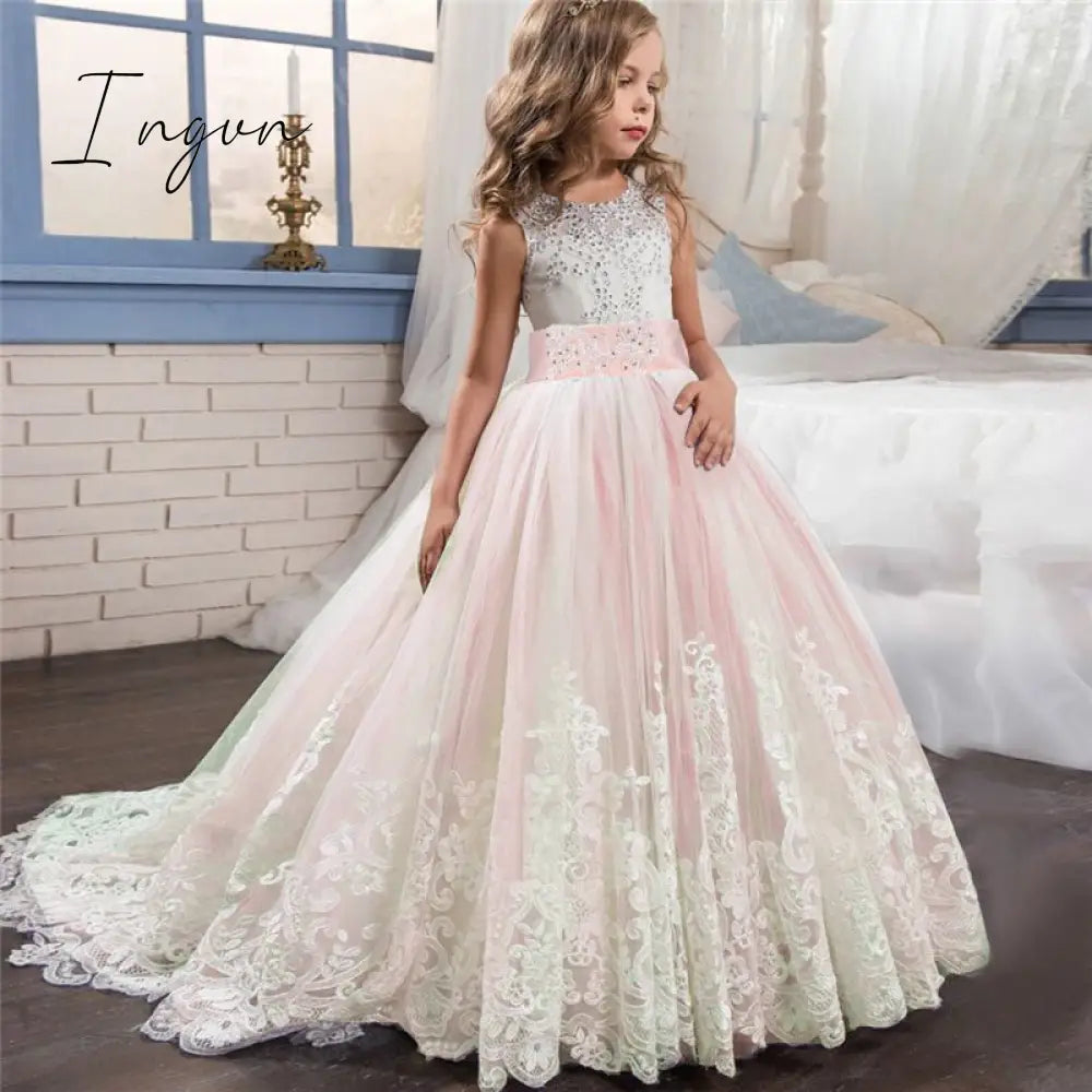Ingvn - Red Girl Lace Embroidery Christmas Birthday Party Dress Flower Wedding Gown Formal Kids Dresses For Girls Teen Clothes 6 14 Yrs