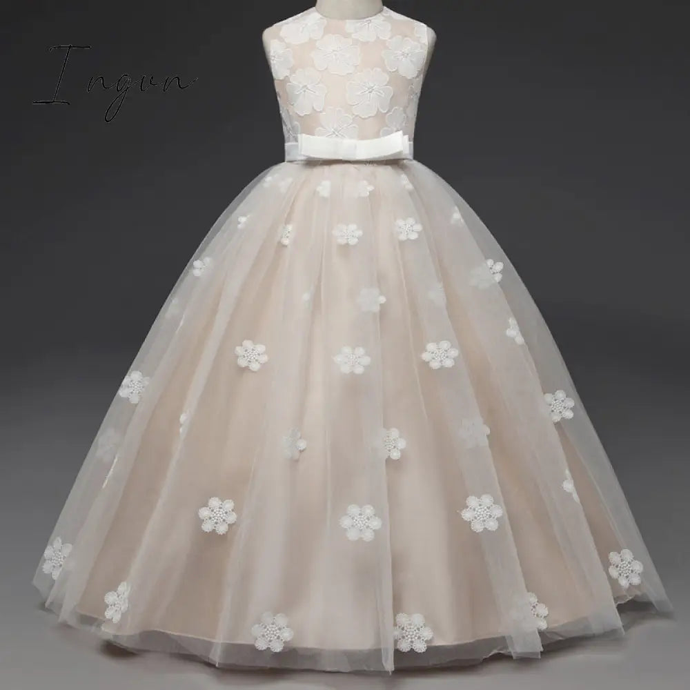 Ingvn - Red Girl Lace Embroidery Christmas Birthday Party Dress Flower Wedding Gown Formal Kids Dresses For Girls Teen Clothes 6 14 Yrs