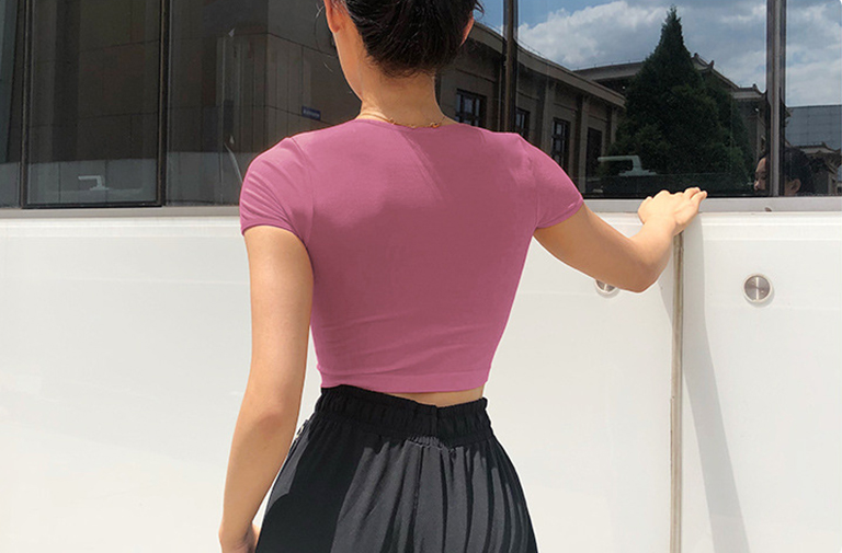 Solid Color Crop Top Women Yoga Shirts Short Sleeves Running Sport T Shirts Women Breathable Tight Gym Tops Yoga Top