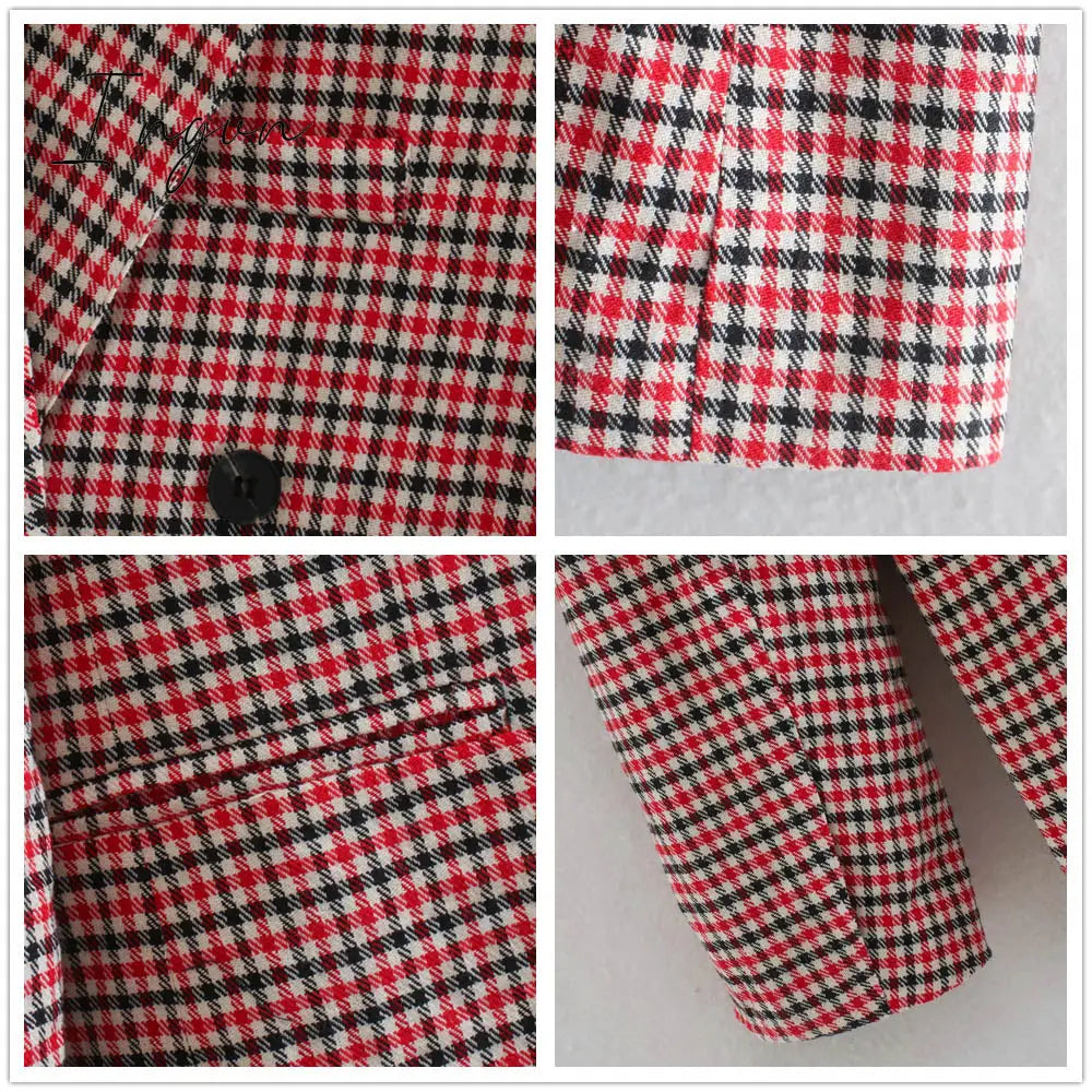 Ingvn - Fashion Autumn Women Plaid Blazers and Jackets Work Office Lady Suit Slim Double Breasted Business Female Blazer Coat Talever