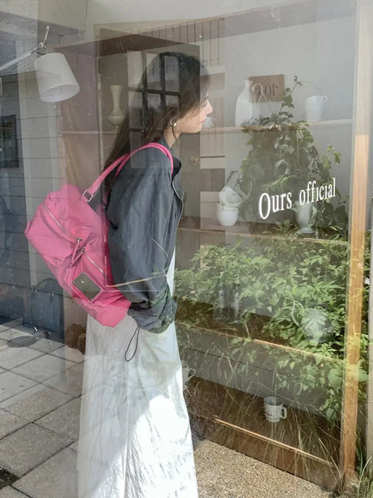 Ingvn  Women Nylon Shoulder Bag Korean Fashion Pink Y2k Handbag Large Capacity Casual Multi-pocket Tote Bag Zipper Design Travel Bag