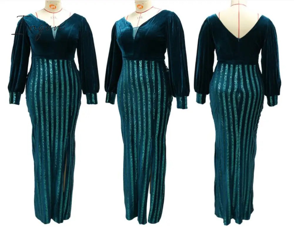 Ingvn - Plus Size Clothing for Women Spring  Autumn African Women Long Sleeve Polyester Long Dress Maxi Dress African Dresses for Women
