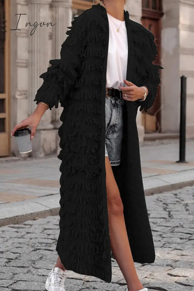 Ingvn - Sweet Solid Tassel Patchwork Cardigan Collar Outerwear