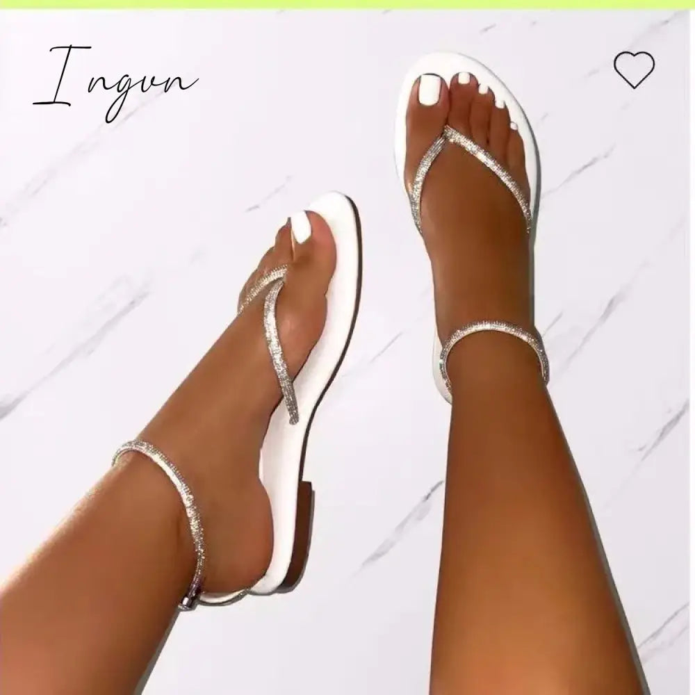 New Rhinestone Decor Toe Post Thong Flip-flops Women Slides Outdoor Non-slip Beach Sandals Summer New Women Slippers