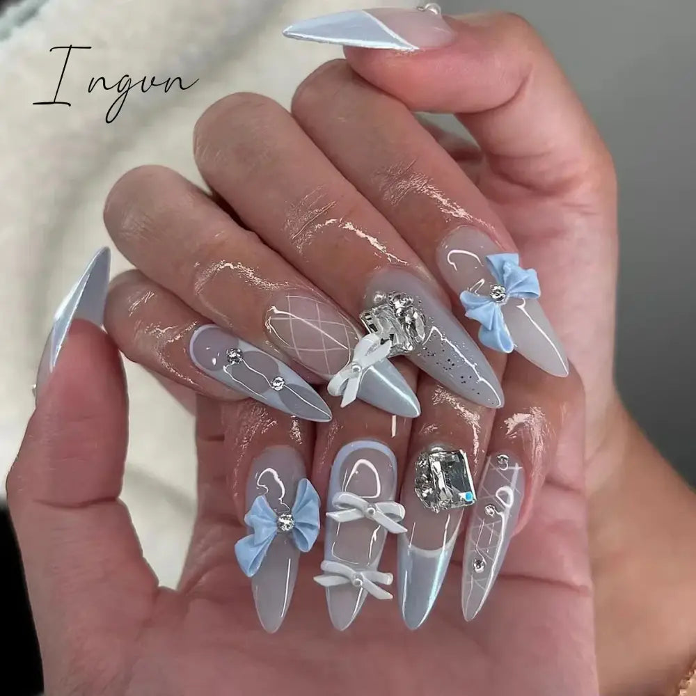 24Pcs 3D Long Almond False Nails Red Nude Ballet Stiletto Wearable Fake Nails MilkTea Color Jelly Full Cover Press On Nail Tips