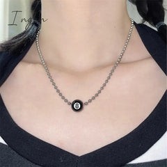 Creative Black 8 Billiard Pendant Beads Necklace For Women Men Hip Pop Punk Unusual Titanium Steel Neck Chains Fashion Jewelry