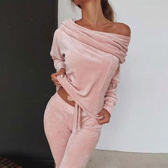Ingvn - Autumn Velour Lounge Set Women  Two Piece Sets Velvet Velour Tracksuit Ladies Sweatsuit 2 Piece Outfits For Women