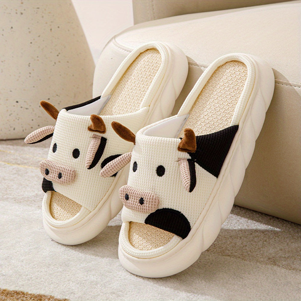 Adorable Womens Cow Print Slippers - Ultra-Soft Platform with Luxurious Plush Lining - Non-Slip Indoor Slides for Year-Round Cozy Comfort