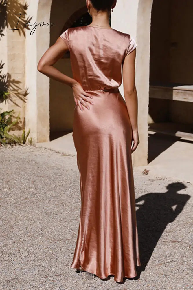 Ingvn - Celebrities Formal Solid V Neck Evening Dress Dresses