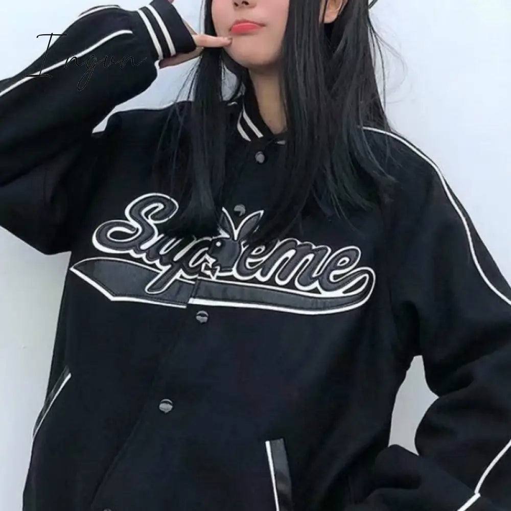 Ingvn - Letter Print High Street Long Sleeve Bomber Jacket Women Autumn New Fashion Brand Jacket Sports Coat Hip-hop Jacket Women