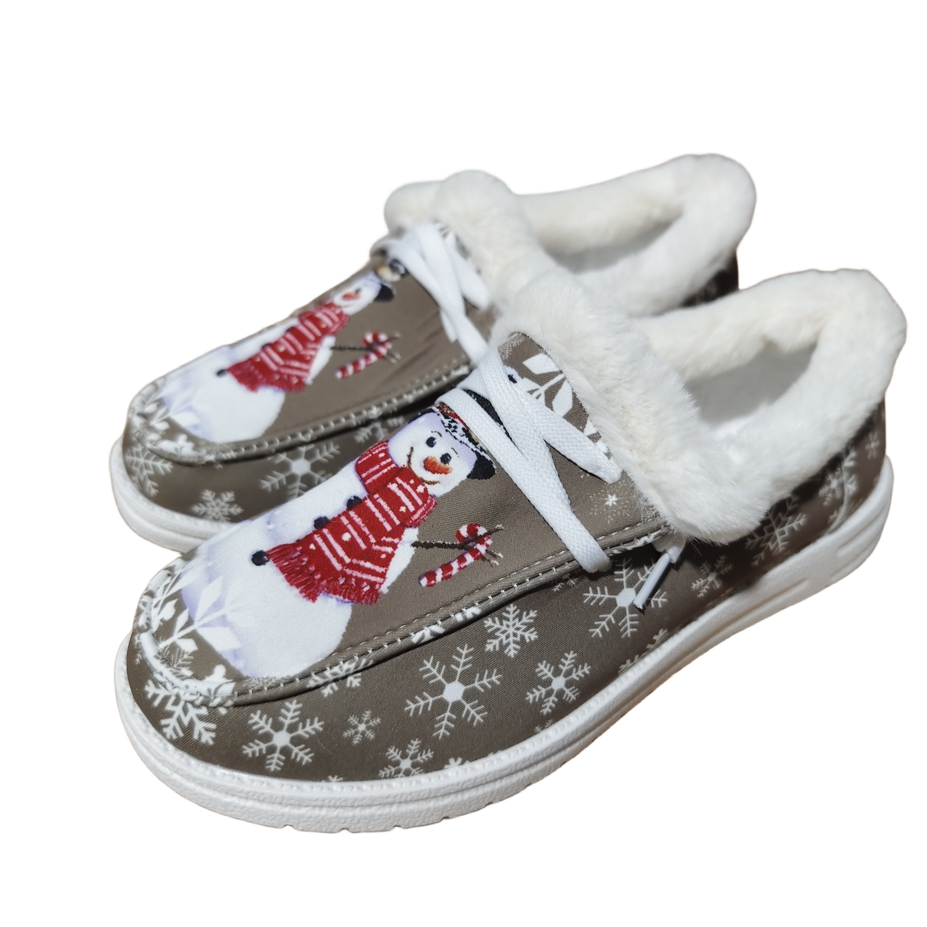 Snowman Pattern Canvas Shoes - Lightweight, Low-Top, Plush Lined, Casual Lace-Up Sneakers for Women - Perfect for Outdoor Activities, Christmas Gift Idea, Comfortable and Breathable
