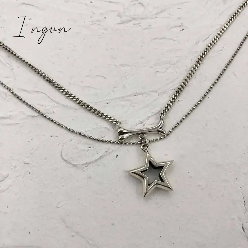 Fashion Double layer chain Hollow Star Pendant Necklace for Women Korean Punk Neck Chain Fashion Y2K Aesthetic Jewelry