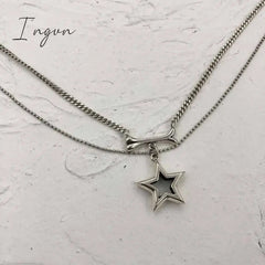 Fashion Double layer chain Hollow Star Pendant Necklace for Women Korean Punk Neck Chain Fashion Y2K Aesthetic Jewelry