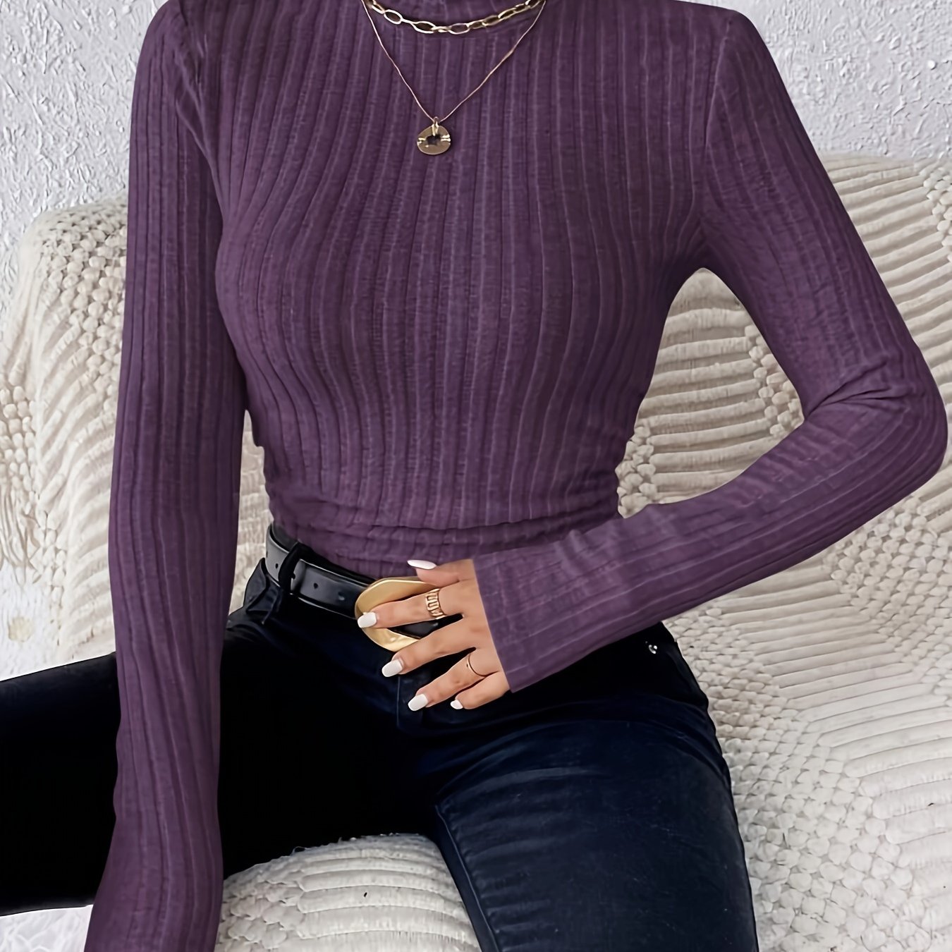Stylish Ribbed Turtleneck Sweater for Women - Soft, Long Sleeve, Solid Color, Machine Washable, Breathable, and Comfortable - Perfect for Fall and Winter Seasons