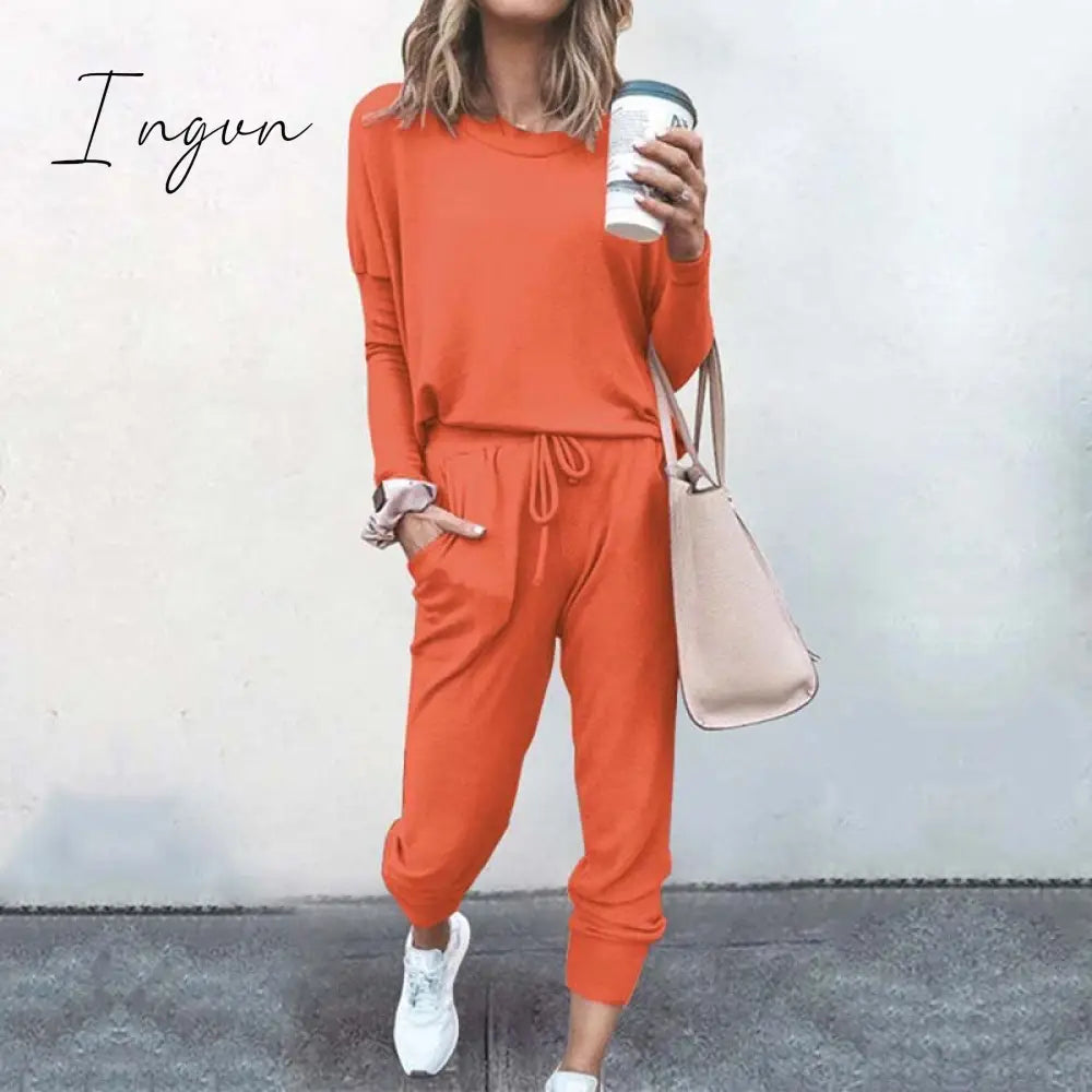 Ingvn - Autumn Casual Lounge Wear Women Tracksuit 2 Piece Set Loose Lounge Sets Ladies Sweat Suit Outfits Female