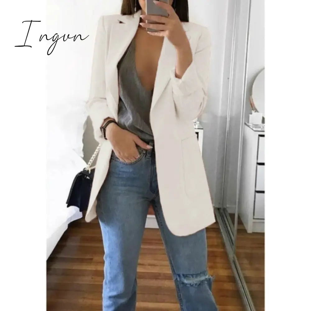 Ingvn - Fashion Korean Casual Women's Blazer Spring Autumn Long Blazer Women Suit Outwear Slim Coats Office Ladies Blazer Work Jacket