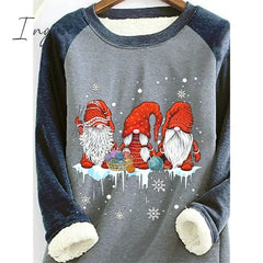Ingvn - Women's Sweatshirt Pullover Sherpa Fleece Teddy Pink Green Gray Graphic Christmas Round Neck Long Sleeve Fleece