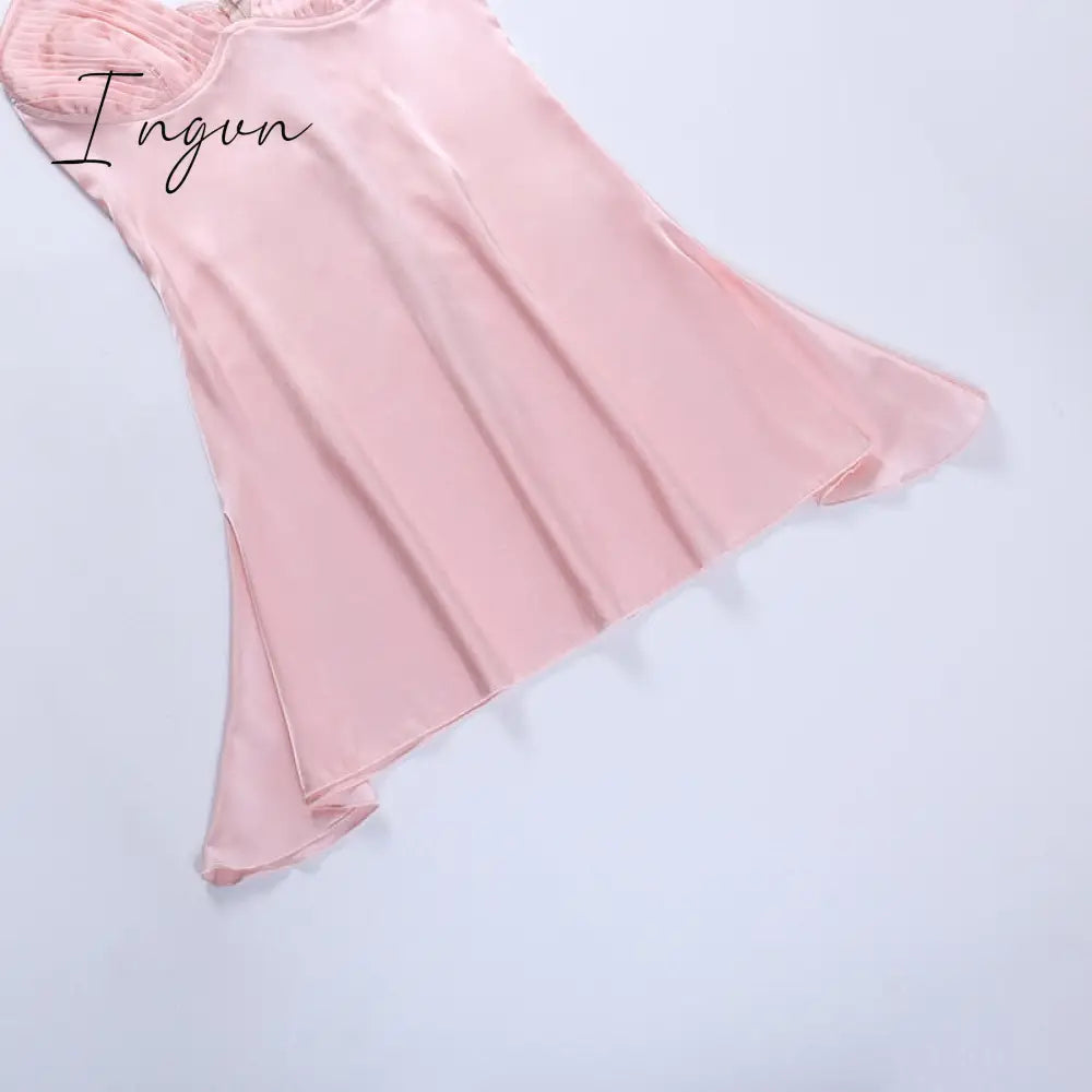 Ingvn - Satin Spaghetti Strap Sexy Mini Dress Women Robe Summer New Deep V Neck Sleeveless backless Club Party Dress Vestido