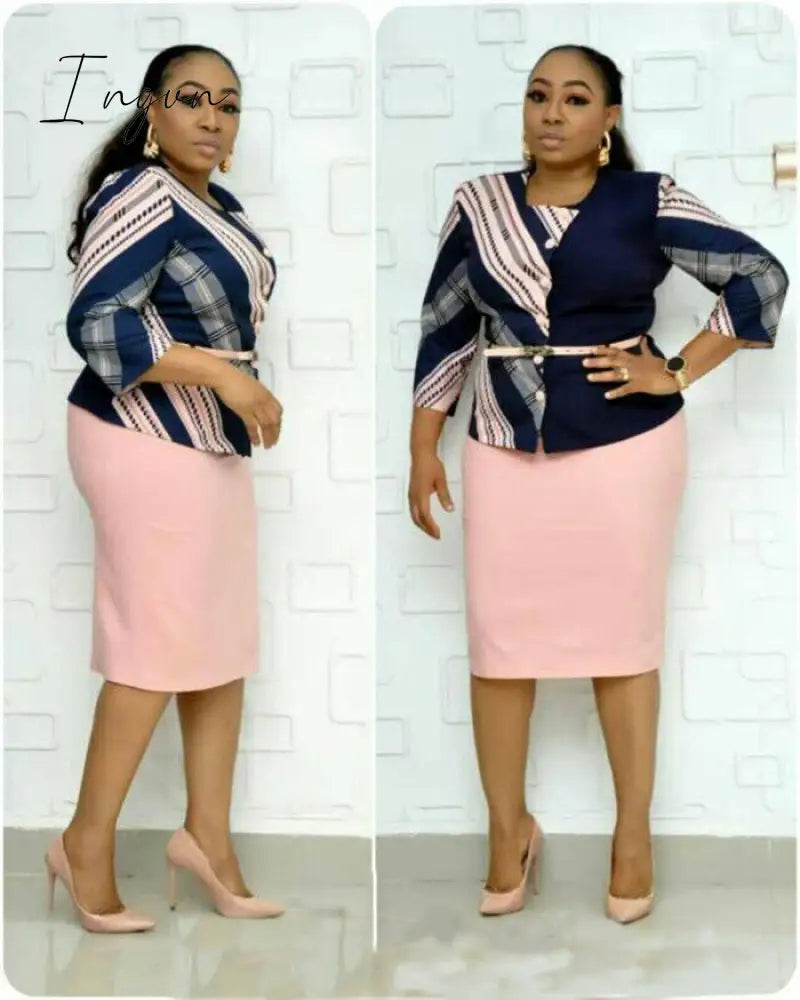 Ingvn - African Clothes 5XL 6XL Plus Size Suit Two Piece Set Women African Dresses For Women Print Top&Pencil Skirt Set Office Lady