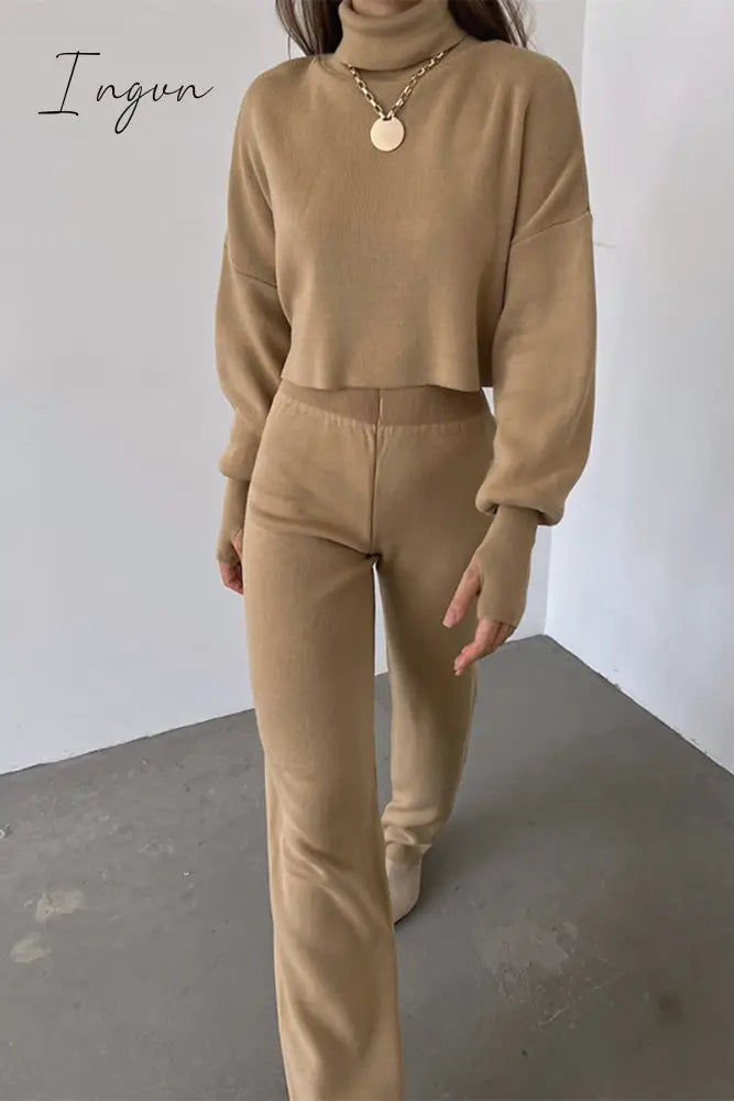 Ingvn - Casual Solid Solid Color Turtleneck Long Sleeve Two Pieces