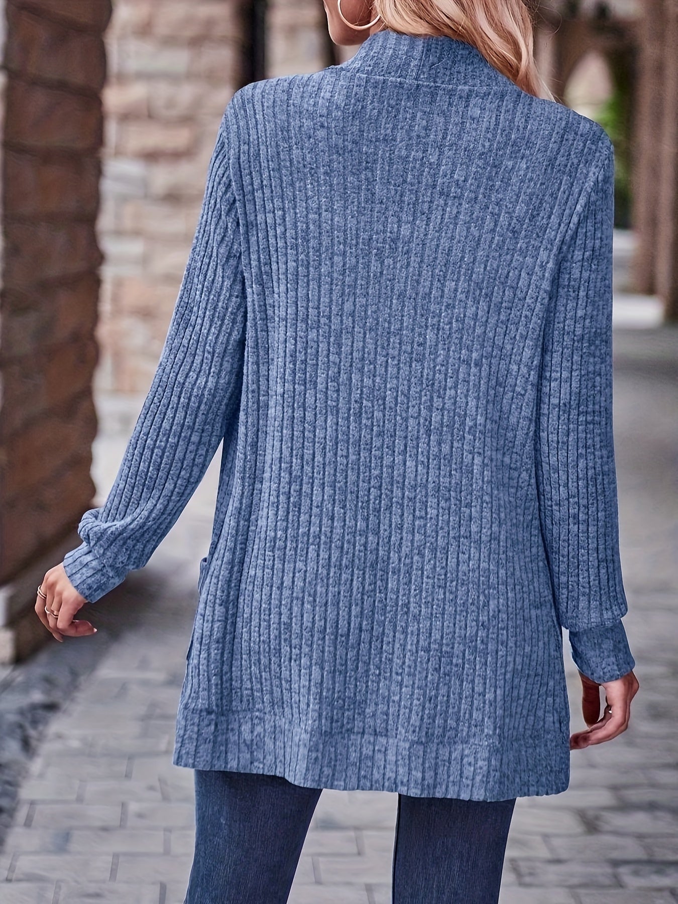 Cozy Rib Knit Cardigan for Women - Soft & Stylish Solid Open Front Sweater with Pockets - Casual Long Sleeve Fashion Clothing
