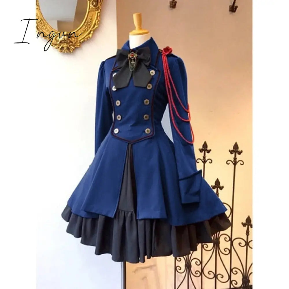 Ingvn - Trends high quality Medieval renaissance sweet lolita dress vintage falbala bowknot high waist victorian dress kawaii girl gothic lolita op loli cos