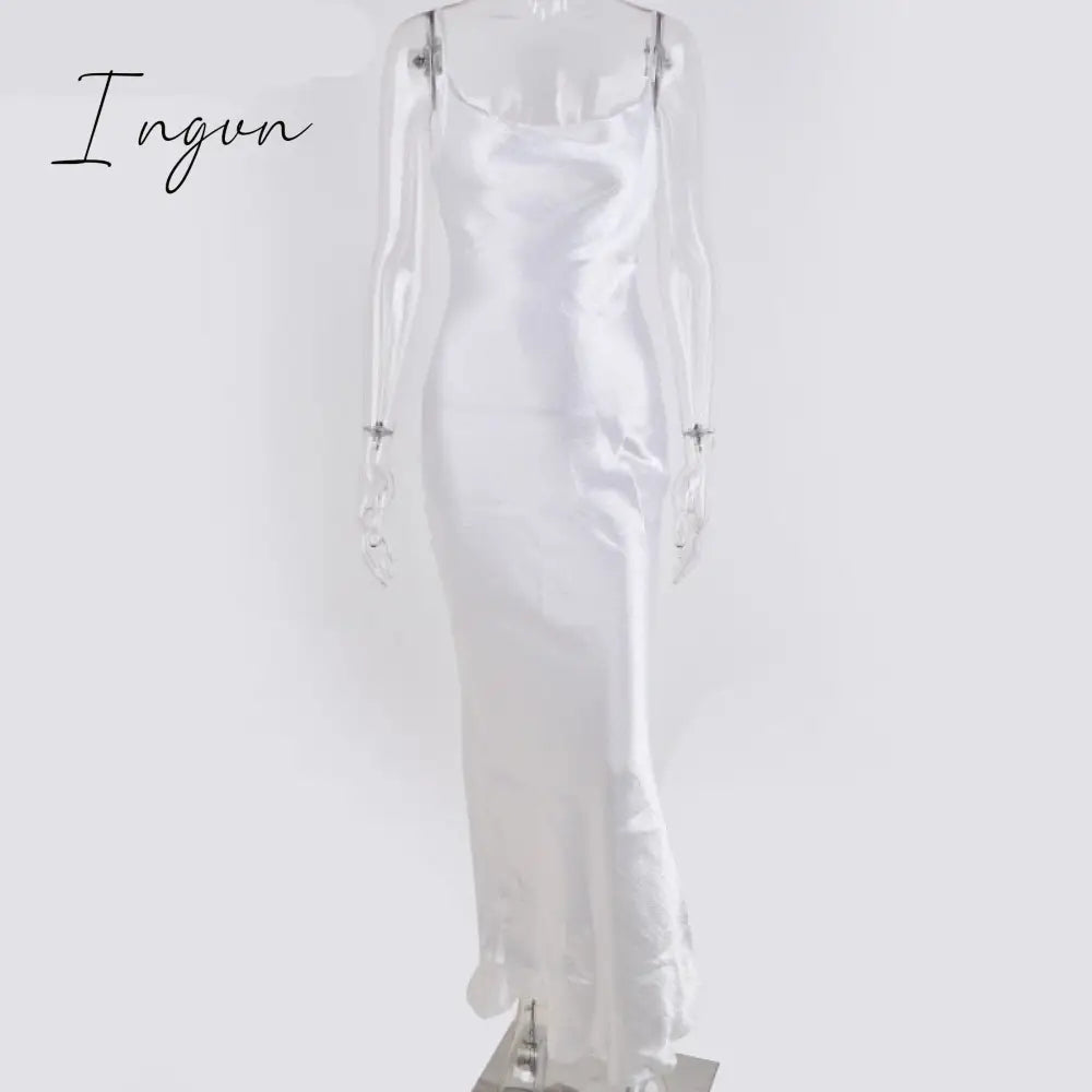 Ingvn - Summer Dresses For Women Sexy Spaghetti Strap Backless Summer Dress Women Satin Lace Up Trumpet Long Dress Elegant Bodycon Party Dresses