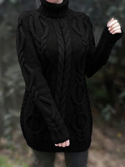 Cozy Cable Knit Dress - Long Sleeves & Turtle Neck - Versatile & Warm for Spring/Fall - Multiple Colors Available