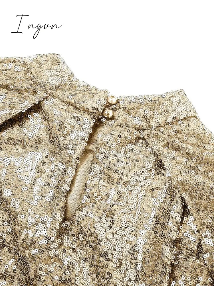 Ingvn - Women‘s Semi Formal Party Dress Sequin Dress Short Mini Dress Silver Gold Sleeveless Pure Color Sequins Split Spring Summer Crew Neck Stylish Elegant 2023 S M L XL XXL