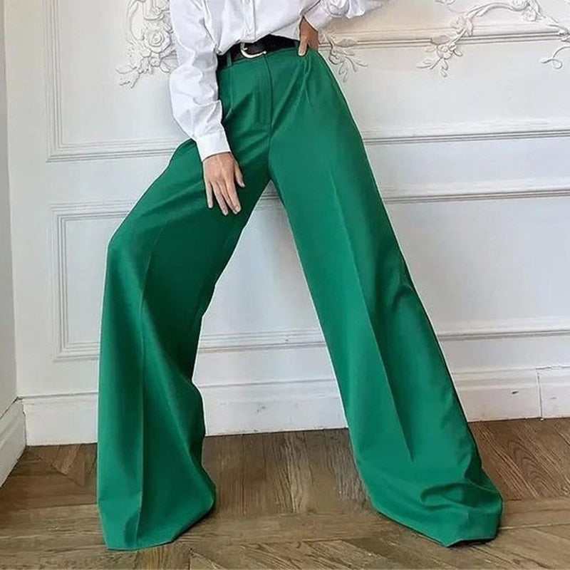 Voguable  Women High Waist Pants Casual Loose Office Lady Trousers Spring Summer New Fashion Solid Wide Leg Floor-Length Pants Female