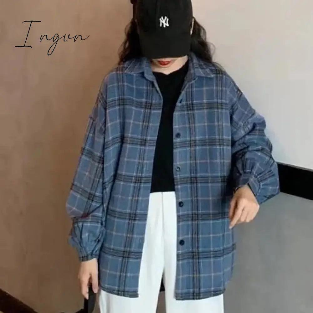 Ingvn - Blouse Women Woolen Plaid Coat Plaid Shirt for Women Thickened Long Sleeve Top Shirt Blusas Ropa De Mujer