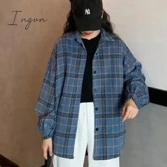 Ingvn - Blouse Women Woolen Plaid Coat Plaid Shirt for Women Thickened Long Sleeve Top Shirt Blusas Ropa De Mujer