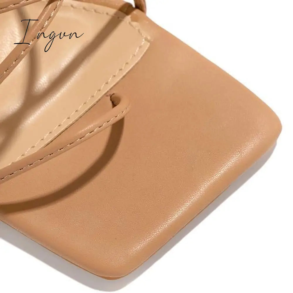 Ingvn - Around-The-Ankle Lace-Up Closure Open Squared Toe Heels