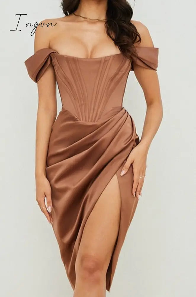 Ingvn - High Quality Satin Bodycon Dress Women Party Dress New Arrivals Midi House of Cb Bodycon Dress Celebrity Evening Club Dress