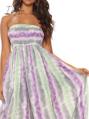 Ingvn - Women's Jumpsuit Pocket High Waist Tie Dye Leopard Strapless Holiday Street Daily Regular Fit Sleeveless Yellow Pink Purple S M L Summer Fall