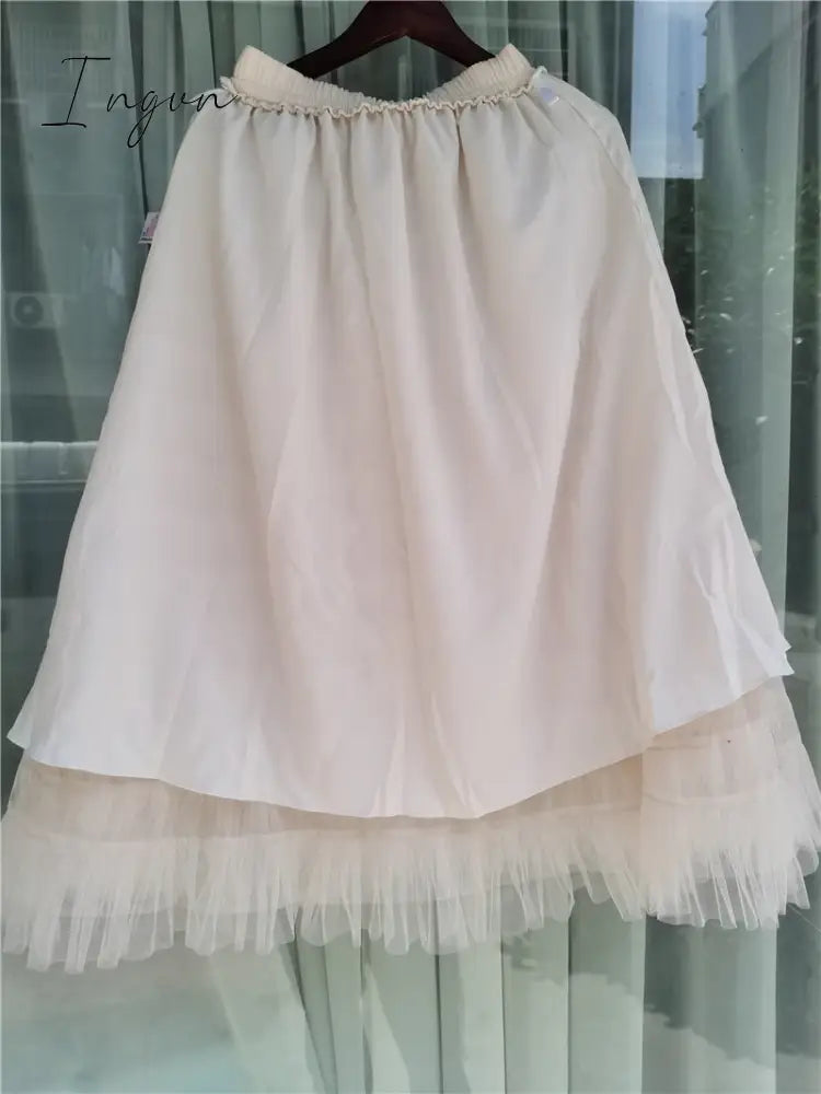 Ingvn - jupe femme Spring Party Skirt Elastic High Waist Long Tulle Skirt Women Multilayer ruffles Pink Mesh Tutu Skirt Ladies