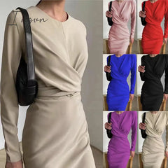 Ingvn - Autumn Elegant Women's French Dress Fashion Long Sleeves Casual Solid Color Dresses New High Waist Office Ladeis Party Vestidos