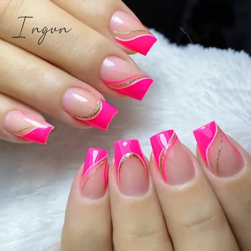 24pcs Mid-length Simple Smudged False Nails Wearable French Ballerina Fake Nails Full Cover Nail Tips Set Press On Nails