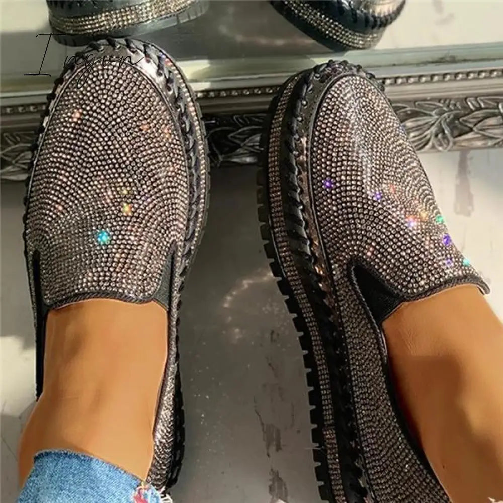 Ingvn - Women Casual Fashion Rhinestone Slip-on Sneakers