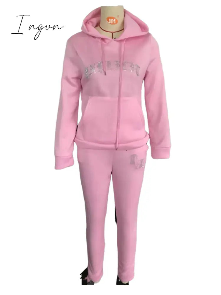 Ingvn - Tracksuit 2 Piece Women Set Oversize Hoodies Sweatshirt Loose Sweatpants Joggers Sport Suit Women Outfits Sweatsuit