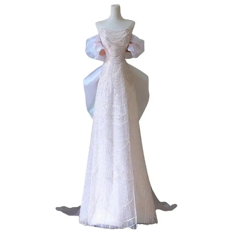 High End Heavy Industry Light Wedding Dress, One Shoulder Bridal Temperament, Light Luxury, Niche Fish Tail Engagement Dress,