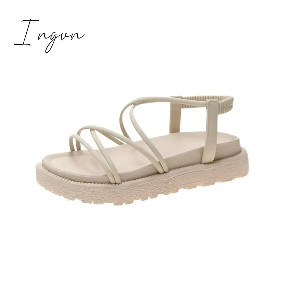 Ingvn - Sandals Women's popular new round toe flat bottom beach Roman sandals in the summer of 2024