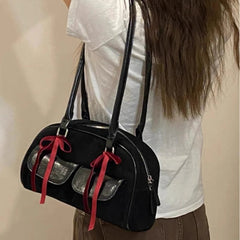 INGVN  2024 New Women Y2k Aesthetic Bow Shoulder Bags Vintage Casual Streetwear Fashion Handbags Trendy All Match Simple Underarm Bag