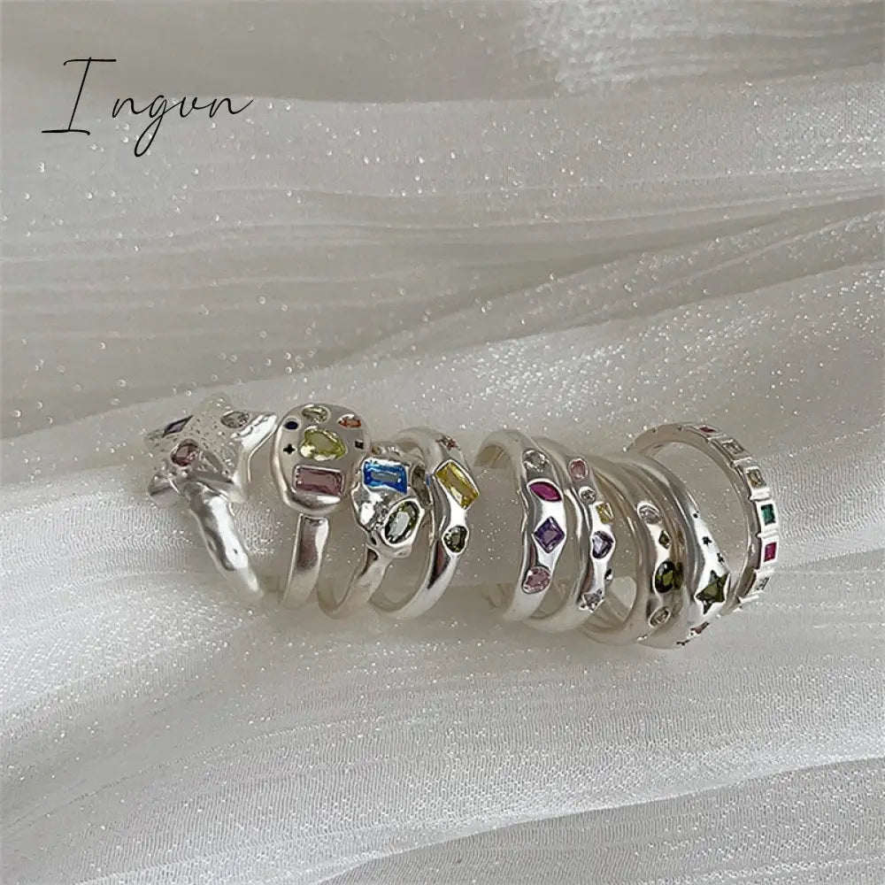 Aesthetic Rings For Women Heart Star Colorful Zircon crystal Minimalist Open Adjustable Finger Rings Fashion Band Female Bijoux