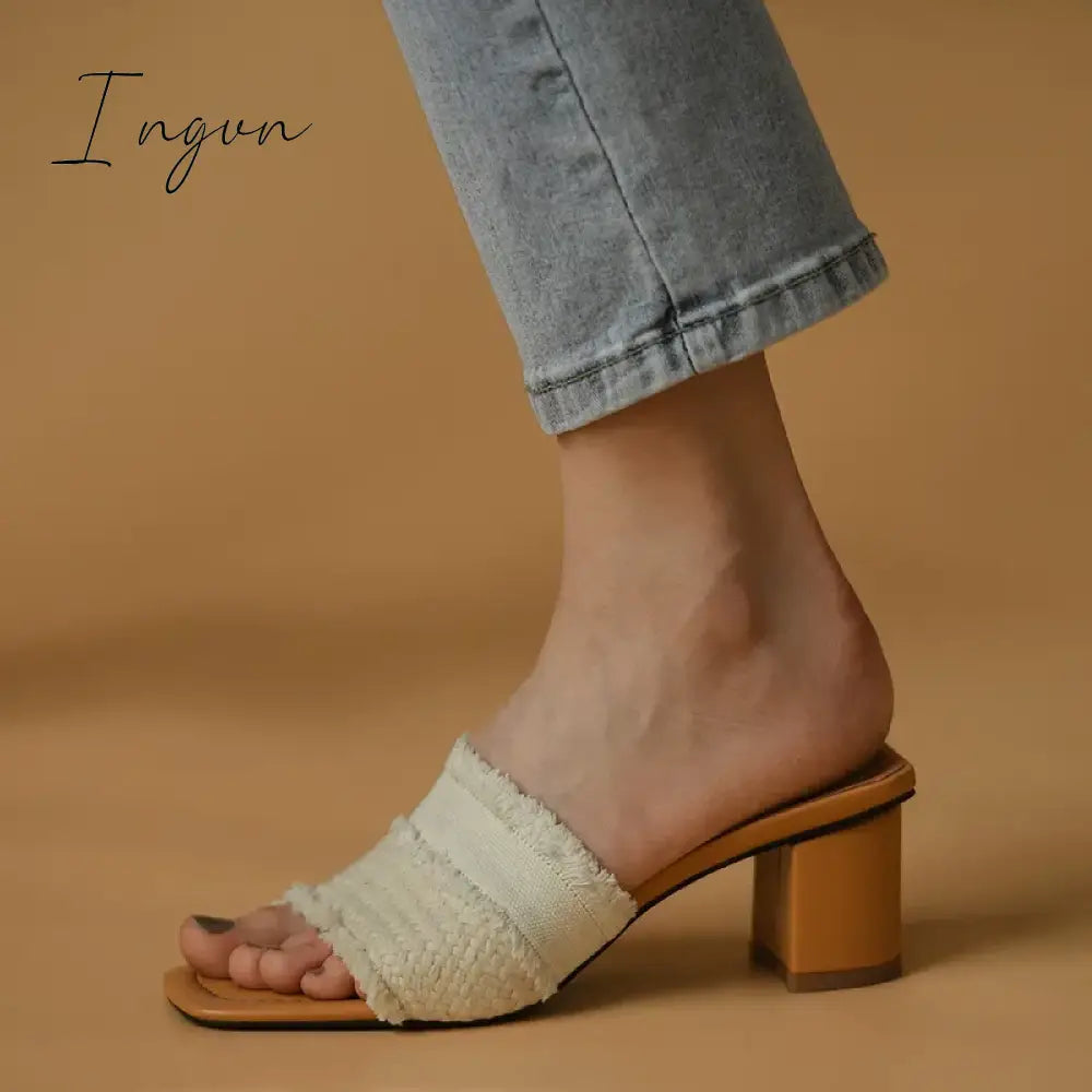 Women Open Toe High Heel Slippers Retro Chunky Heel Platform Slides New Summer Breathe Comfort Sandals zapatillas