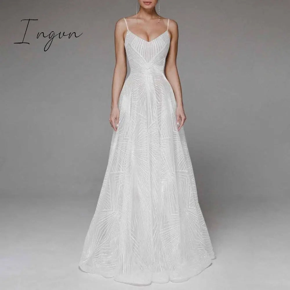 Ingvn - Sexy Slip Embroidered Maxi Dresses for Women Summer Elegant Luxury Evening Wedding Guest Formal Long Party Dress White