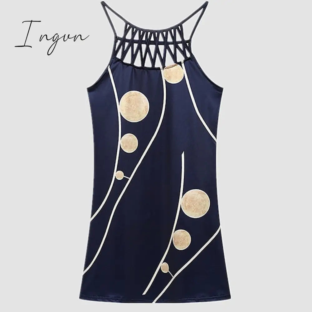 Ingvn - Women's Casual Dress Halter Neck Dress Midi Dress Leopard Black Wine Sleeveless Geometric Cut Out Summer Spring Halter Fashion Vacation 2023 S M L XL XXL 3XL