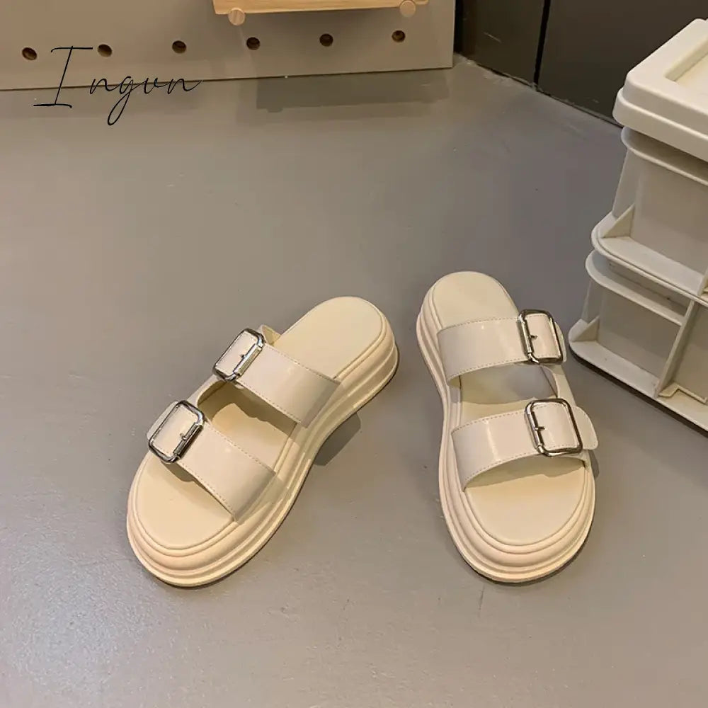 Women's Double Buckle Strap Platform Sandals, Casual Open Toe Flat Sandals, Comfortable Summer Shoes