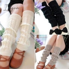 Ingvn - Lolita Leg Warmers Women Warm Winter Knit Foot Cover Crochet Knee Socks Warm Boot Cuffs Beenwarmers Japanese Long Socks